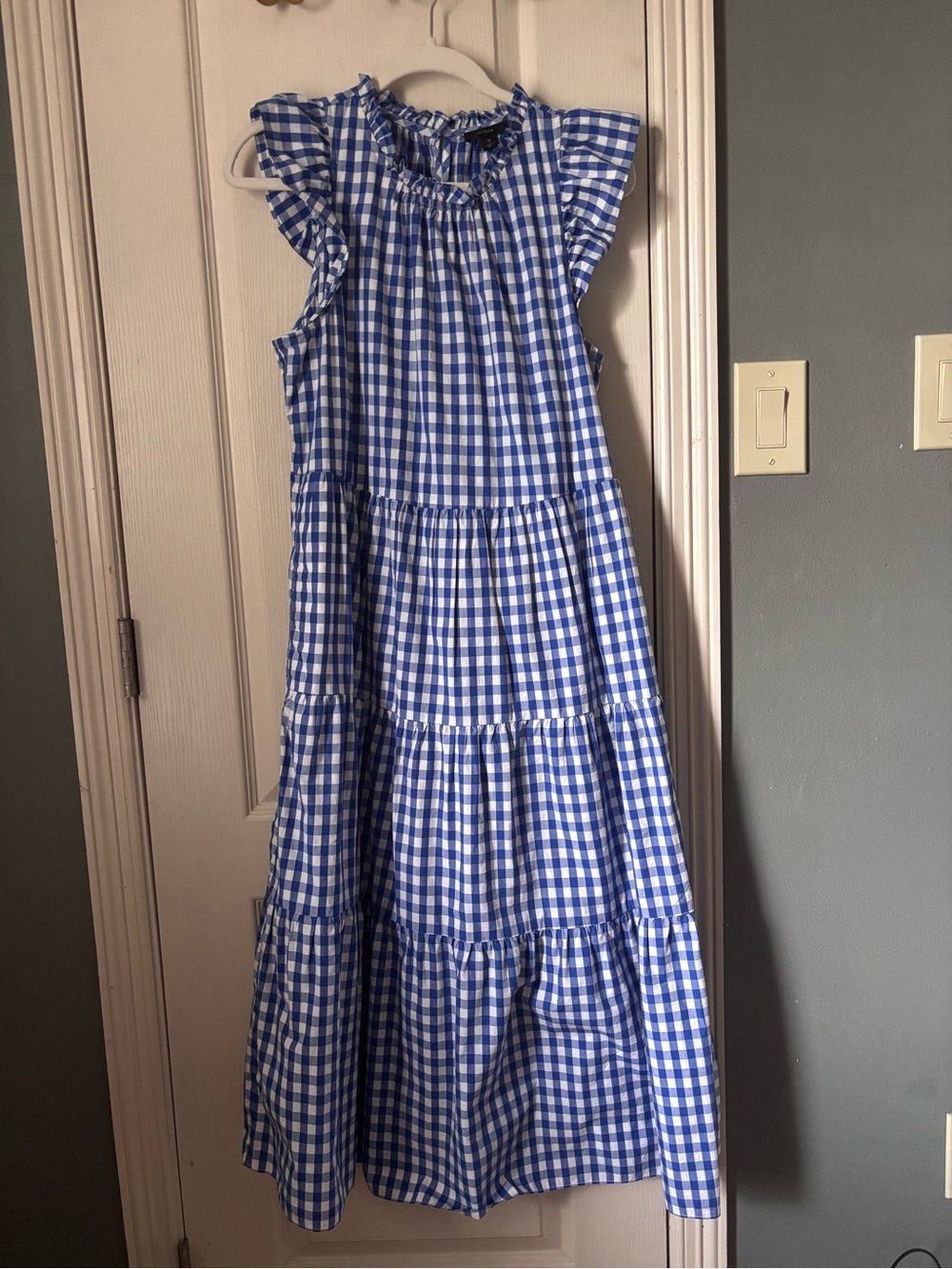 J. Crew Blue and White Gingham Midi Dress